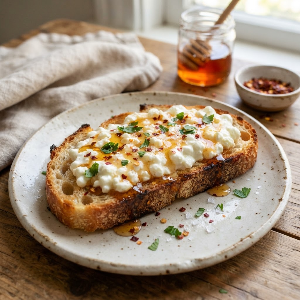Hot Honey Cottage Cheese Toast