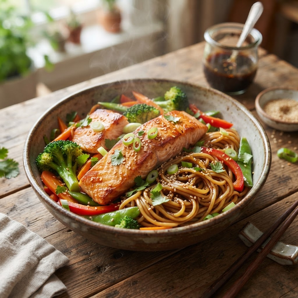 Teriyaki Salmon Noodle Stir-Fry