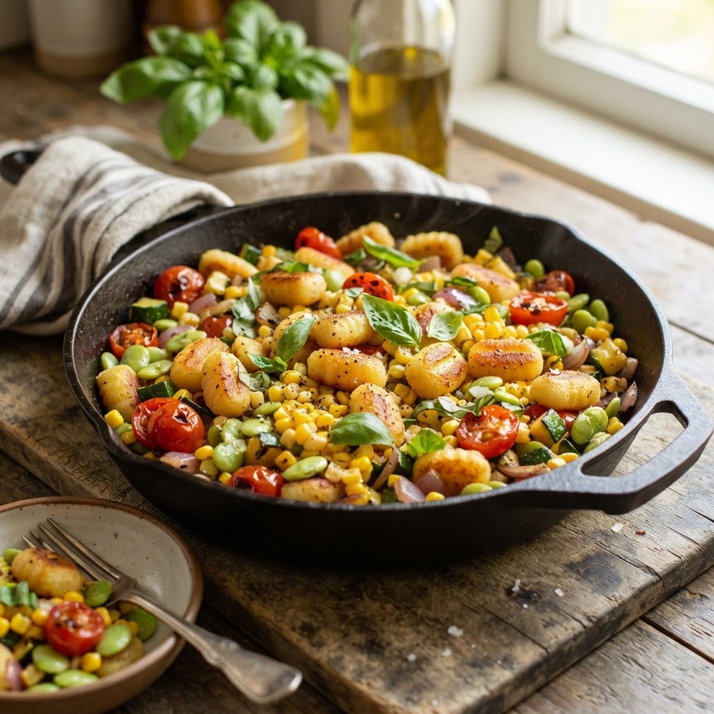 Crispy Gnocchi Succotash Skillet
