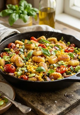 Crispy Gnocchi Succotash Skillet