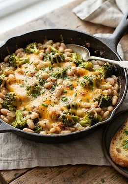 Broccoli Cheddar White Beans with Toast