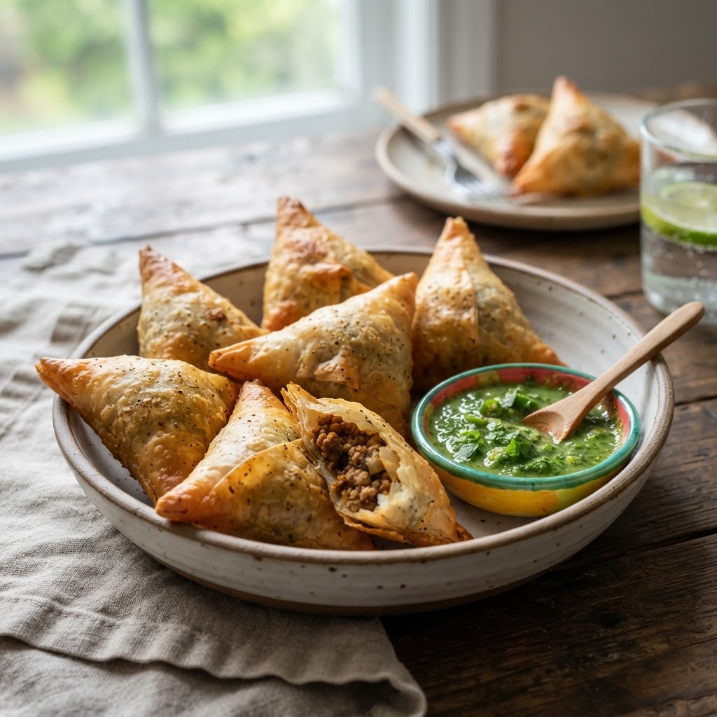 Somali Beef Sambusas with Cilantro Chutney