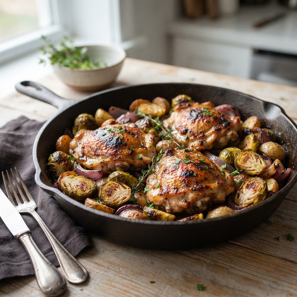 Roasted Chicken and Brussels Sprout Skillet