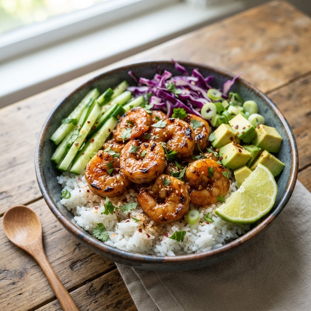 Hot Honey Shrimp Rice Bowls