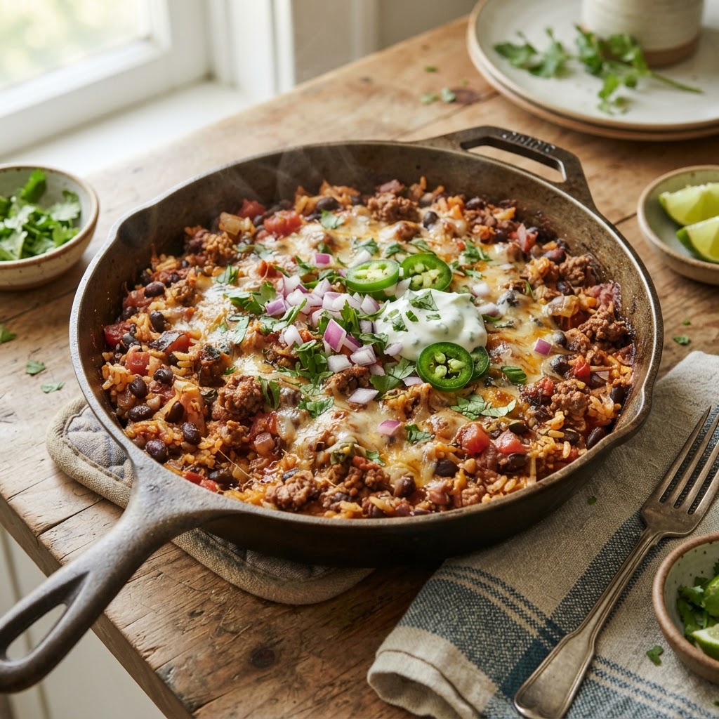 High Protein Beef Burrito Skillet