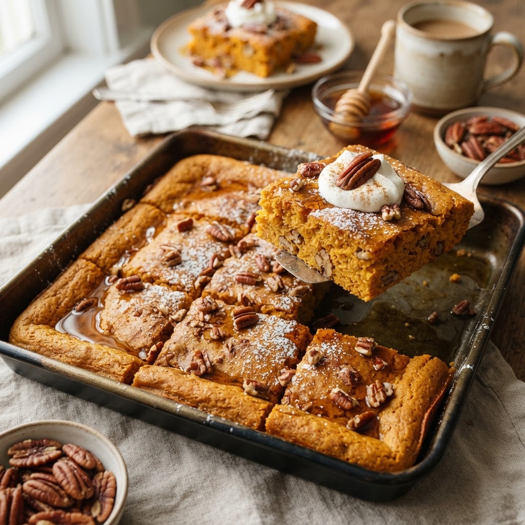 Pumpkin Sheet Pan Pancakes