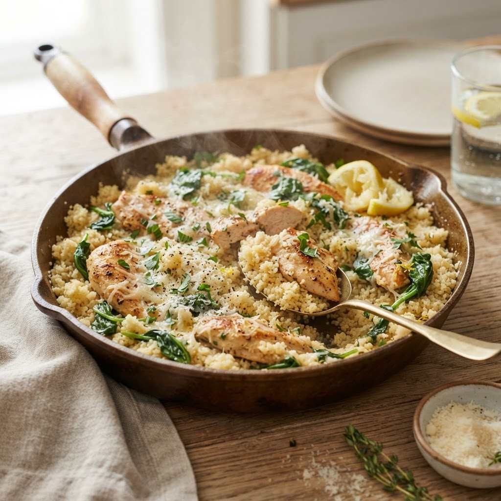 One-Pot Lemon Parmesan Chicken Couscous