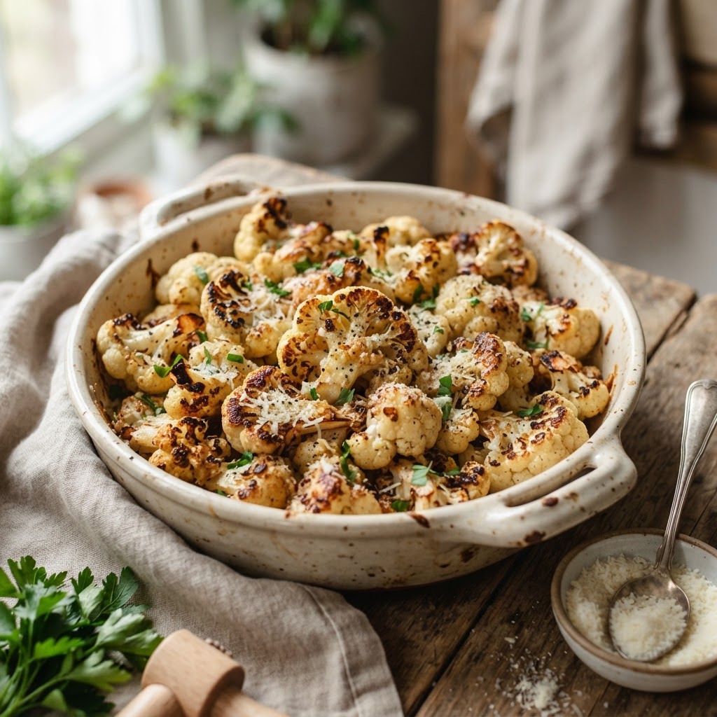 Roasted Cauliflower with Garlic Parmesan