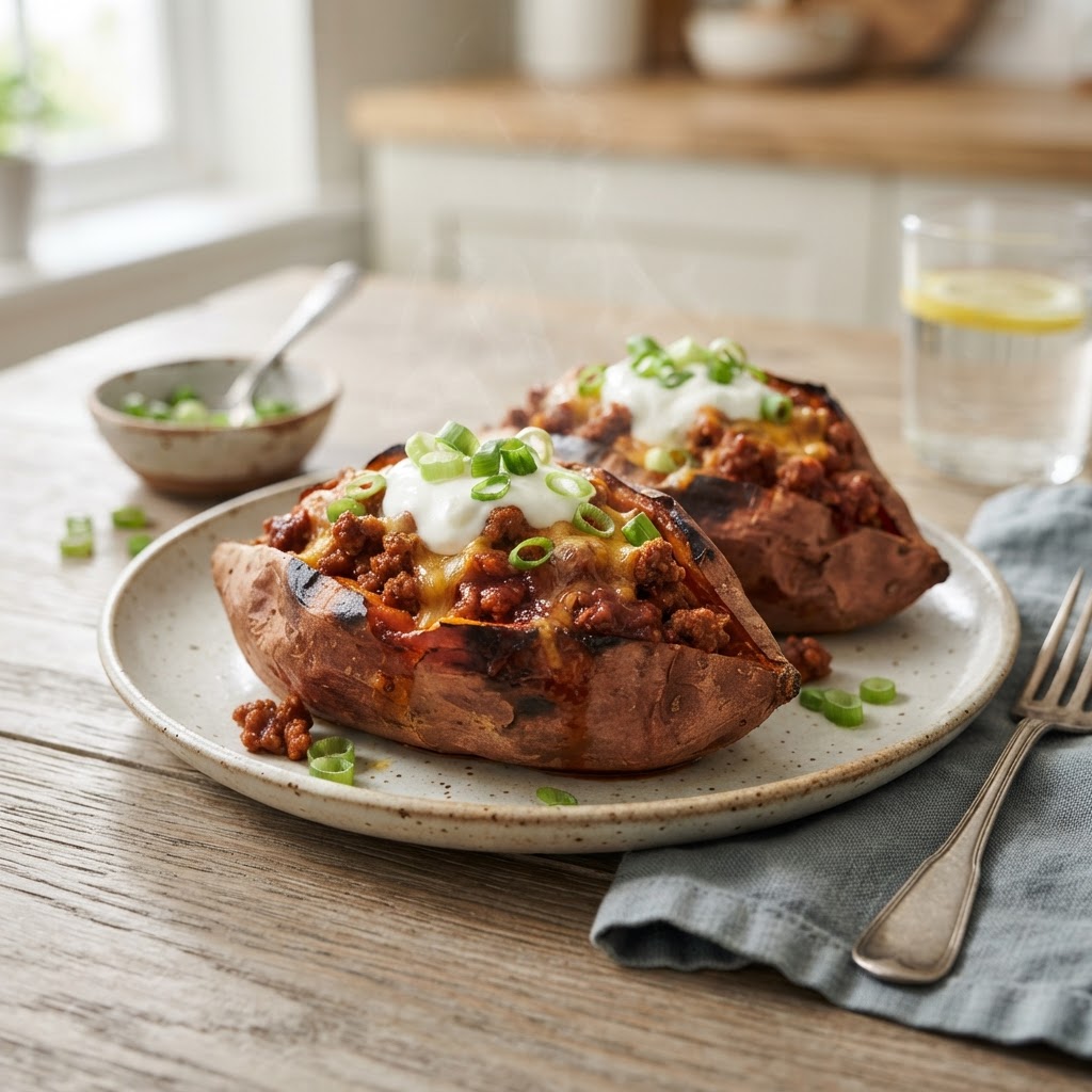 BBQ Beef Sweet Potato Boats