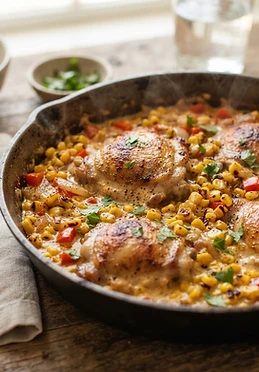 Creamy Roasted Corn and Chicken Skillet