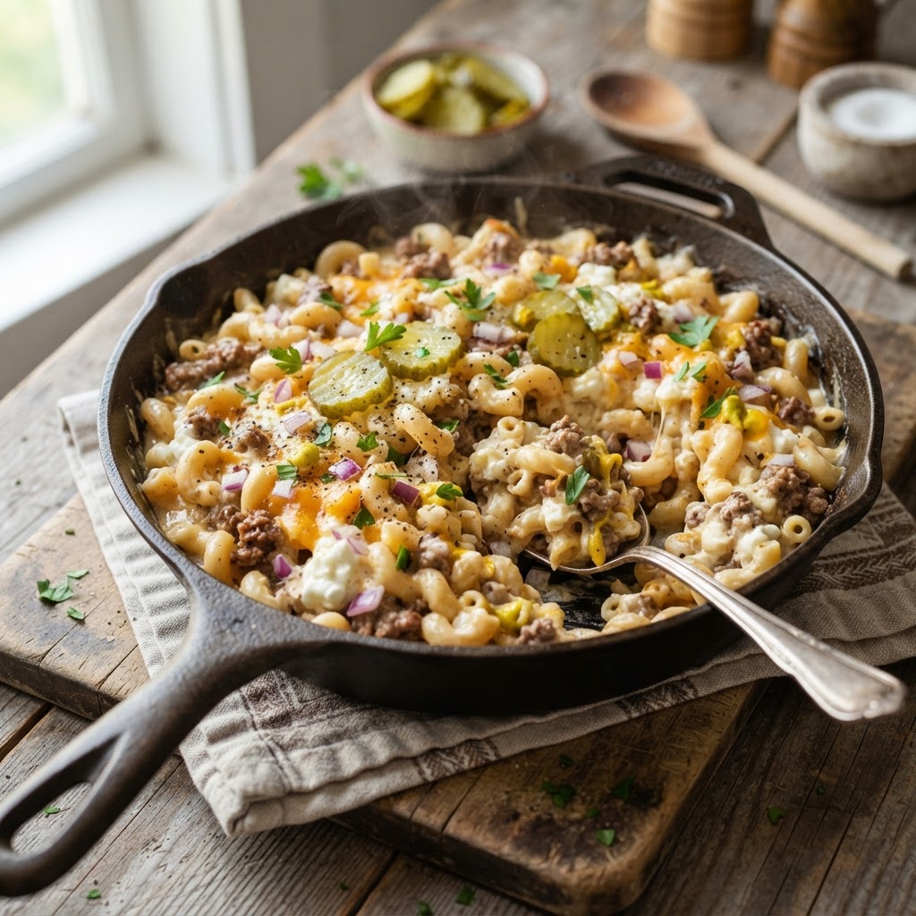 Cottage Cheese Cheeseburger Pasta