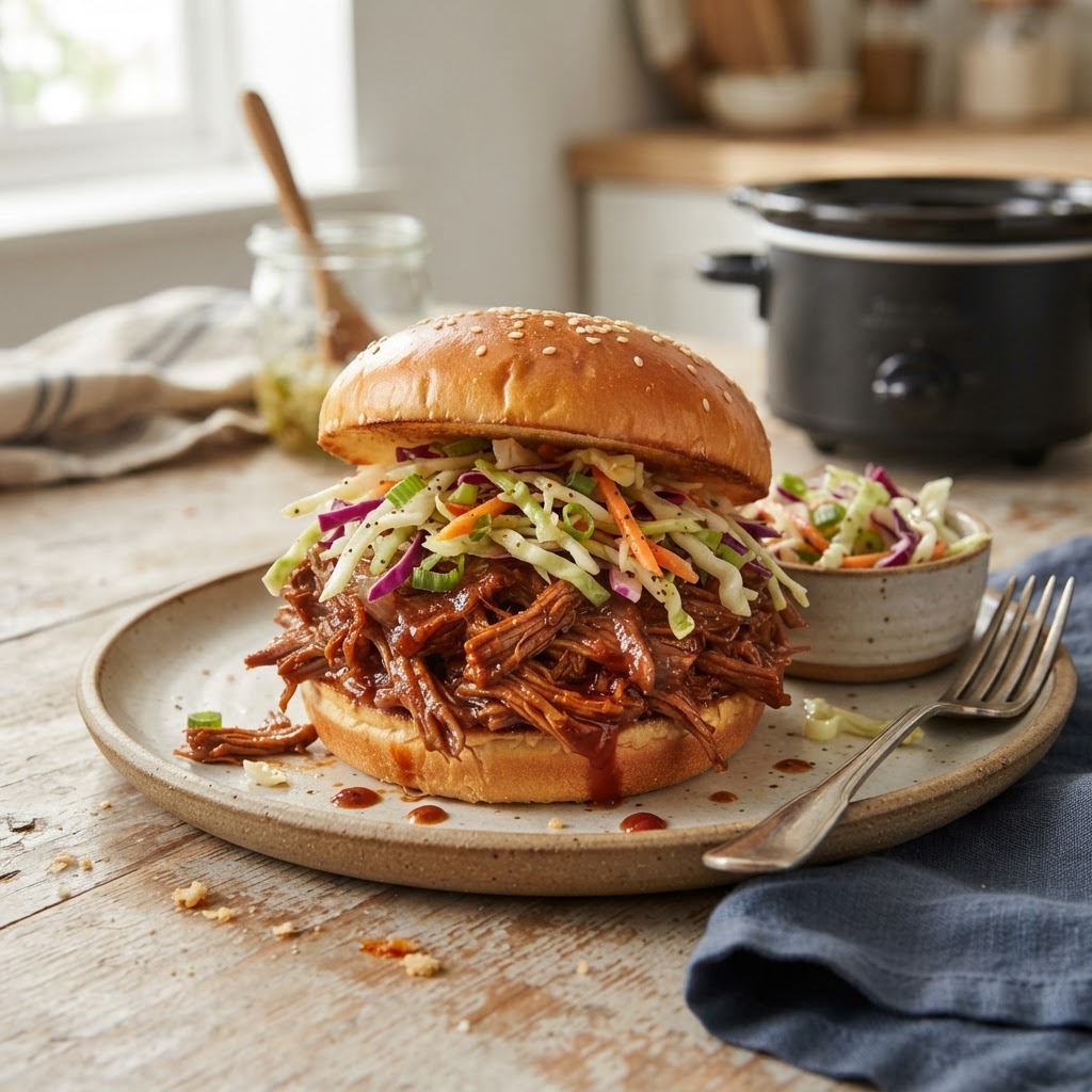 Slow Cooker BBQ Beef Sandwiches with Vinegar Slaw