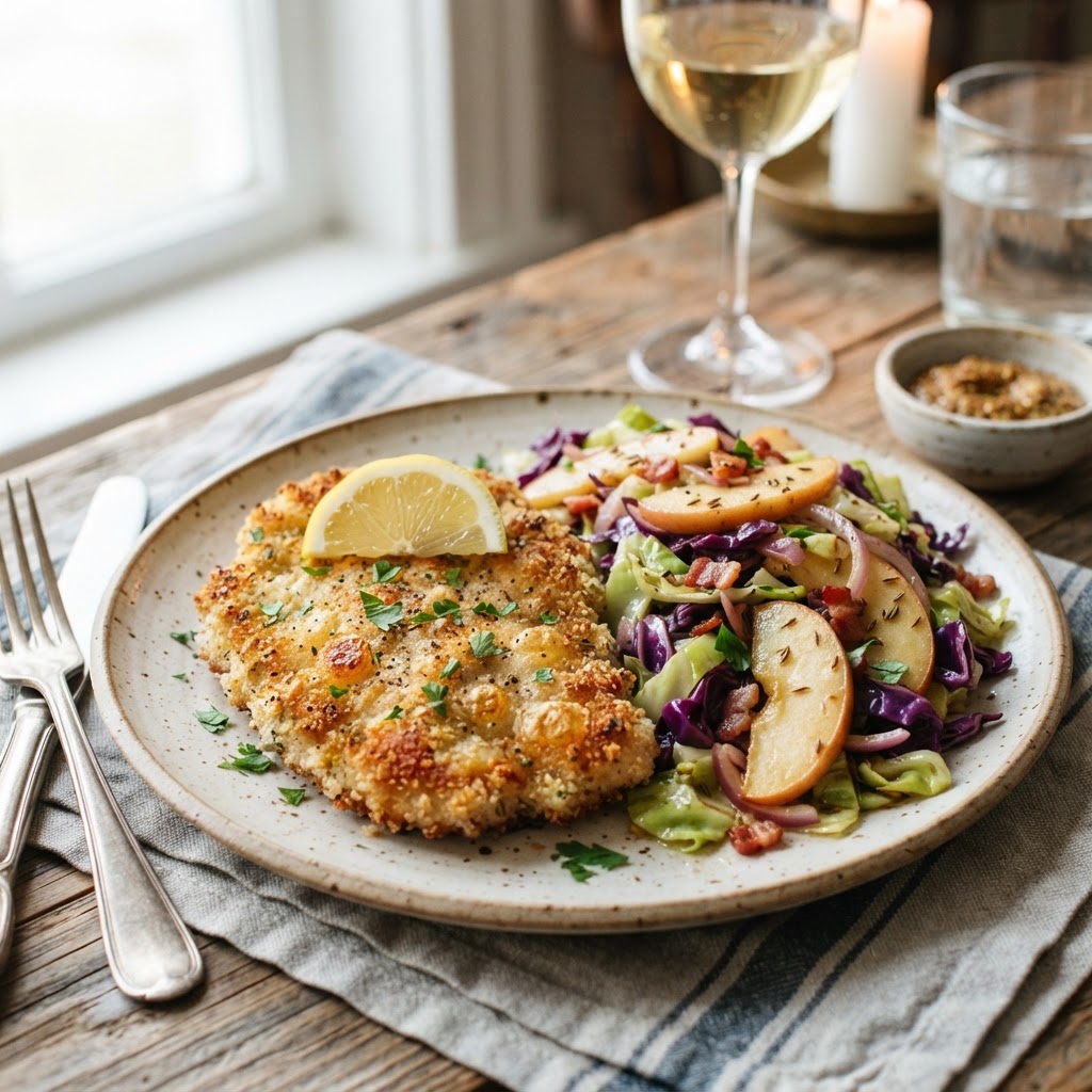 Pork Schnitzel with Warm Cabbage Salad