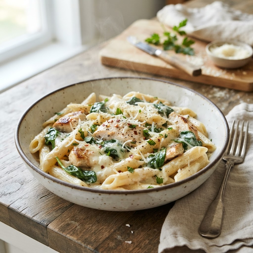 High-Protein Garlic Parmesan Chicken Pasta