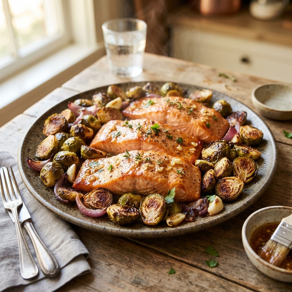Maple Dijon Salmon with Roasted Brussels Sprouts