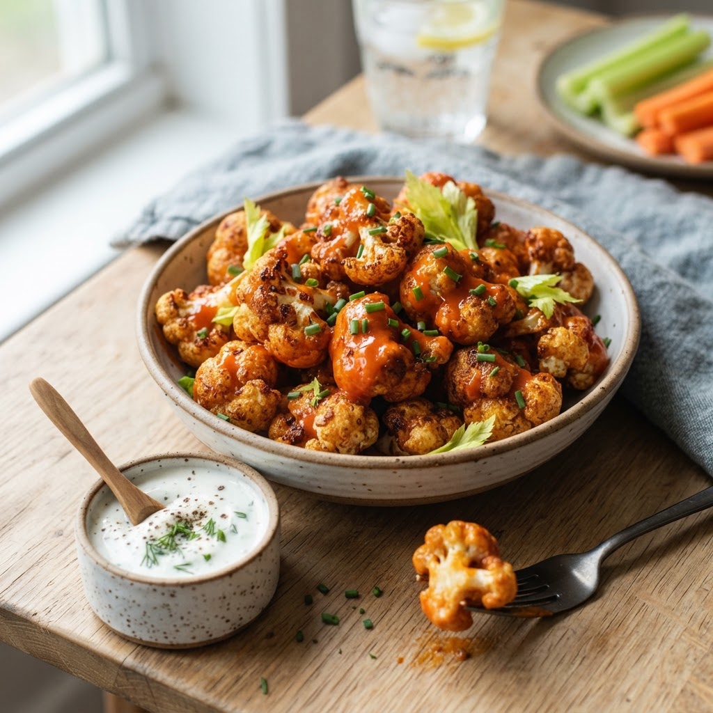 Air Fryer Buffalo Cauliflower Bites with Yogurt Ranch