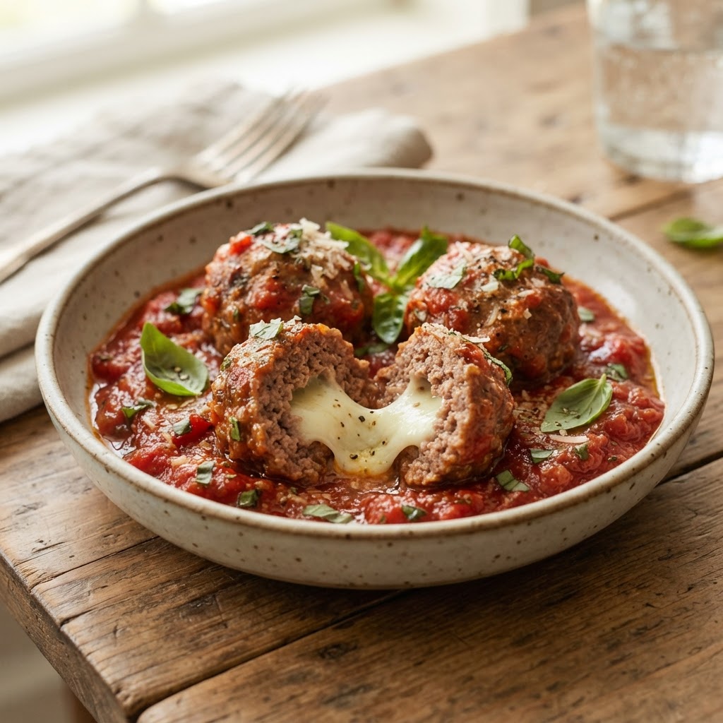 Stuffed Mozzarella Beef Meatballs