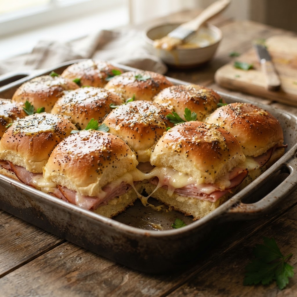Baked Ham and Swiss Poppy Seed Sliders