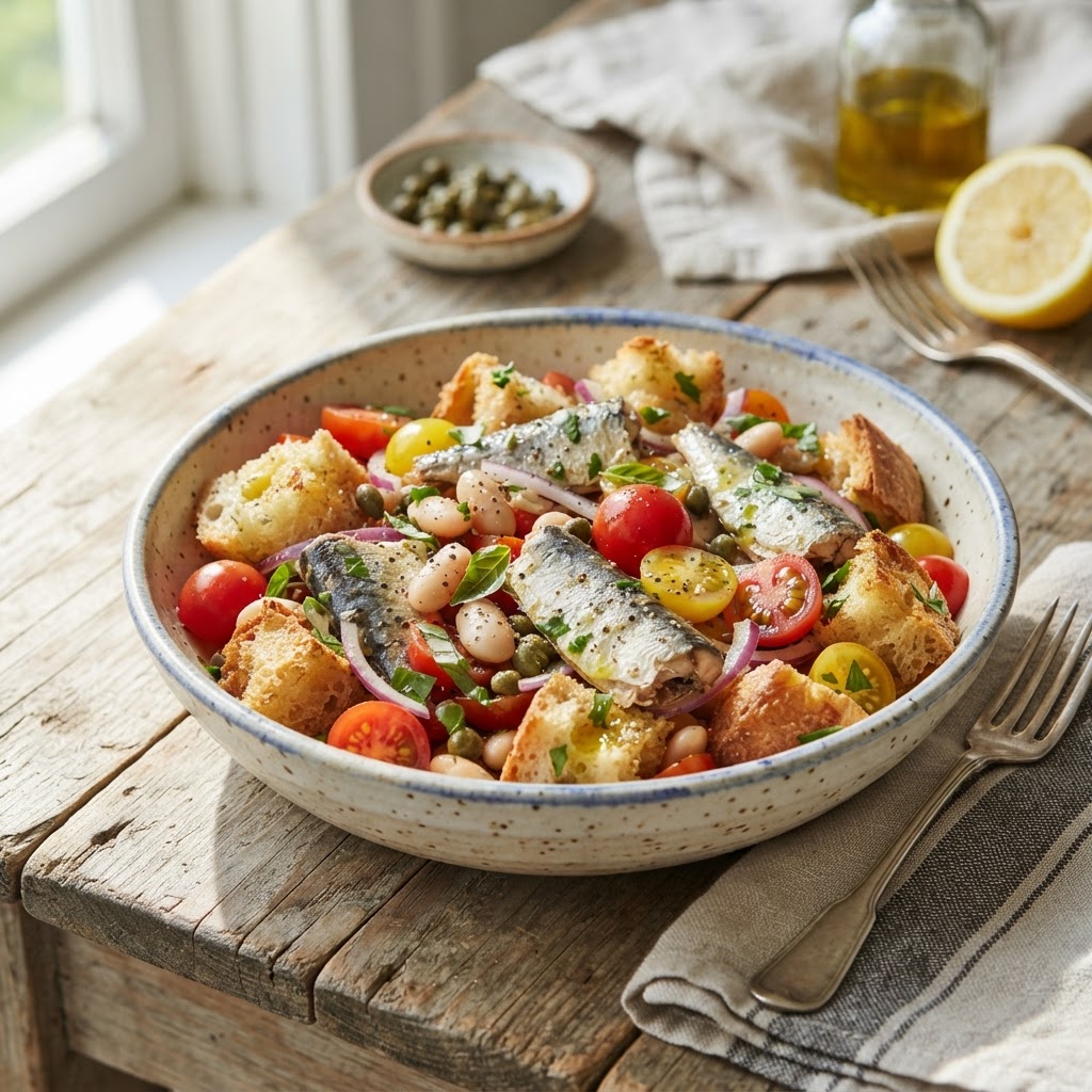 Sardine Panzanella with White Beans and Capers