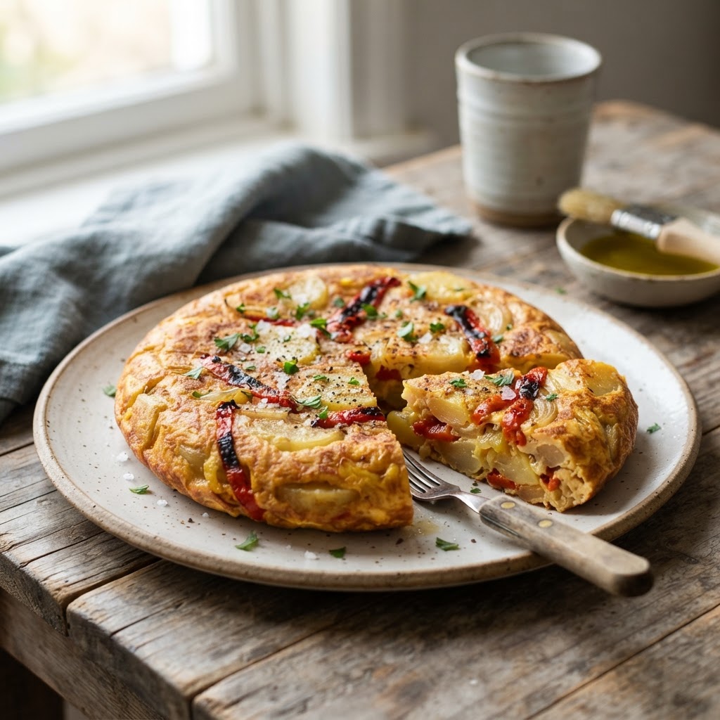 Spanish Tortilla with Roasted Peppers