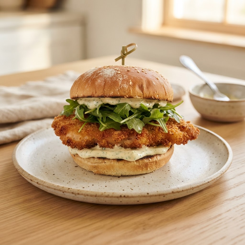 Crispy Chicken Cutlet Burgers with Lemon-Herb Aioli