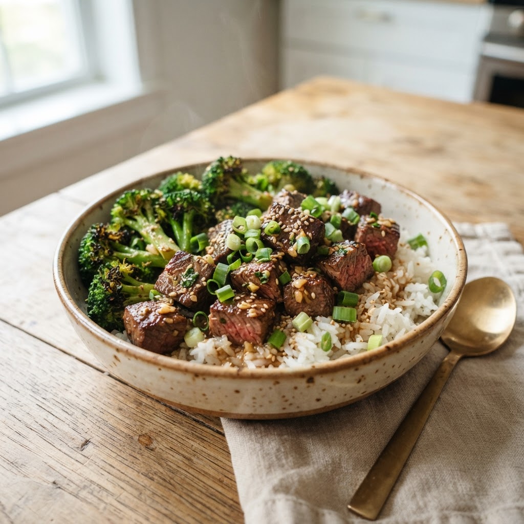 Garlic Butter Steak Rice Bowls