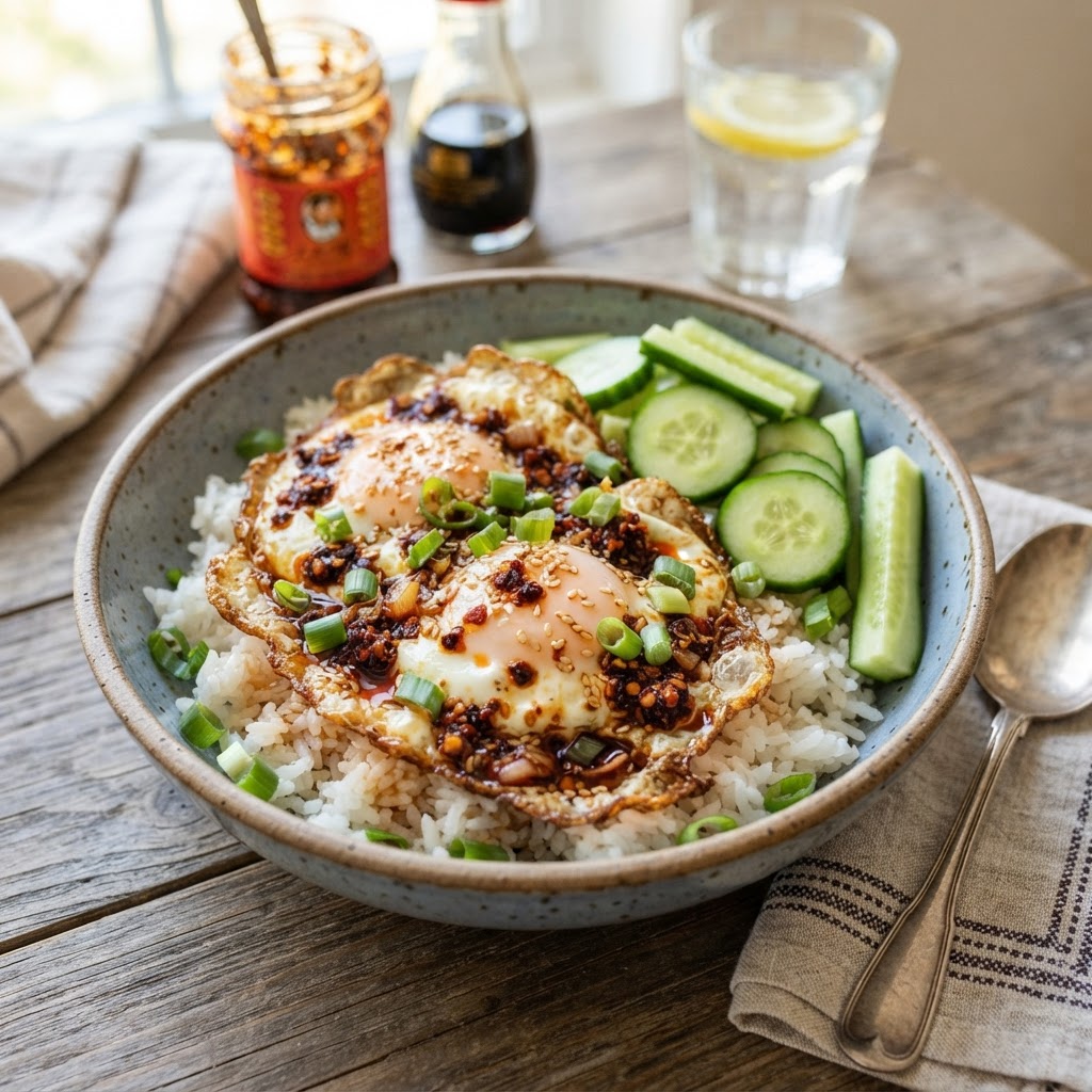 Crispy Chili Oil Eggs and Rice