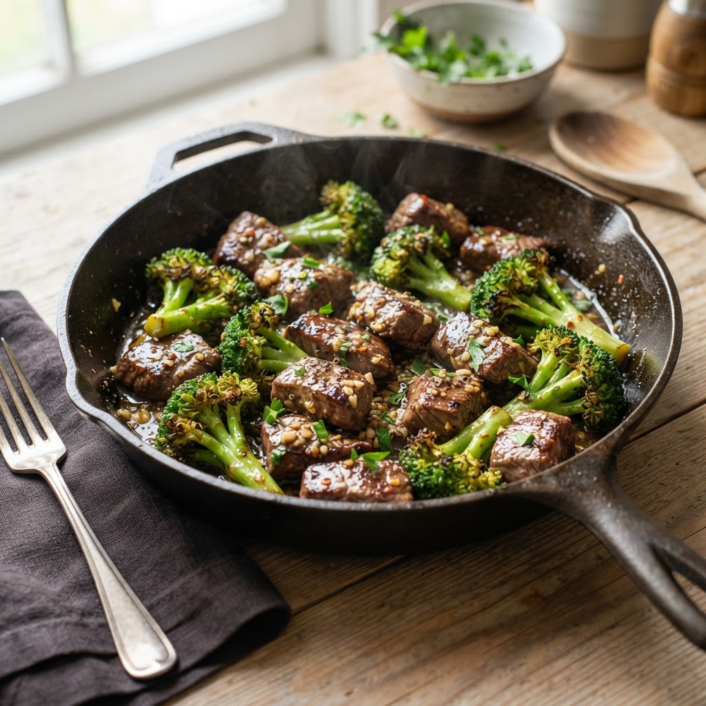 Garlic Butter Steak Bites and Broccoli