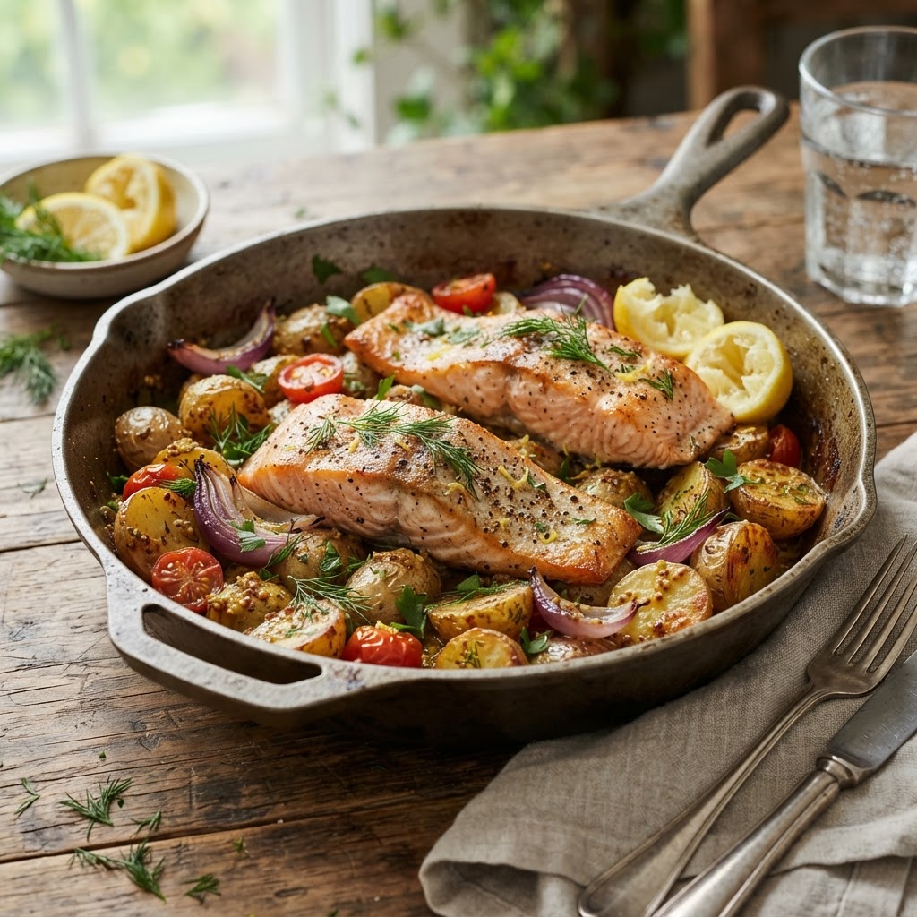 Baked Trout with Mustard Dill Potatoes