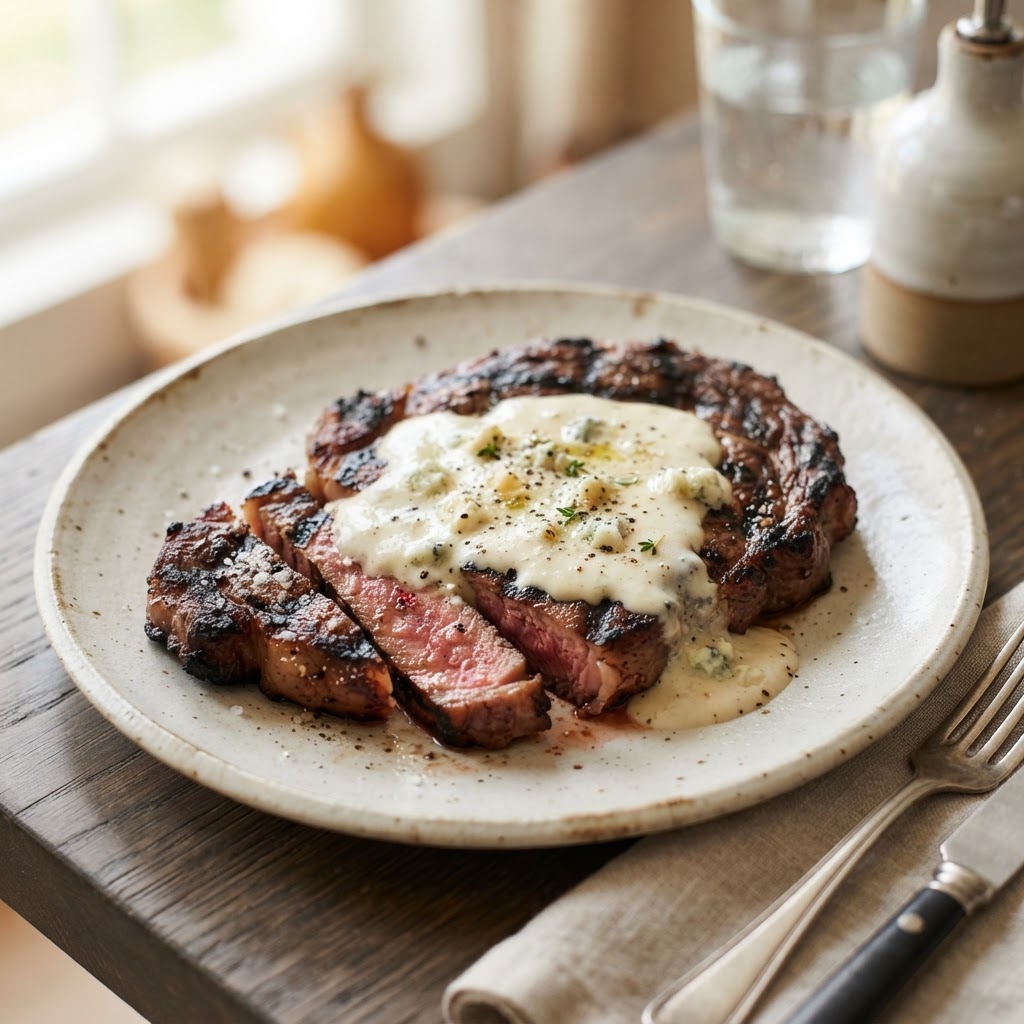 Grilled Ribeye with Creamy Gorgonzola Sauce