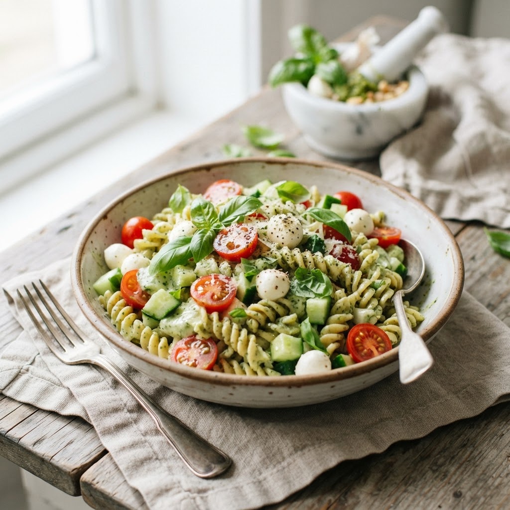 Greek Yogurt Pesto Pasta Salad