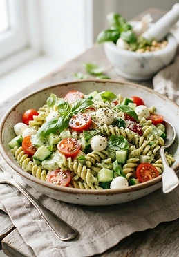 Greek Yogurt Pesto Pasta Salad