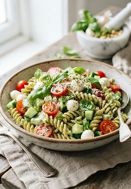 Greek Yogurt Pesto Pasta Salad