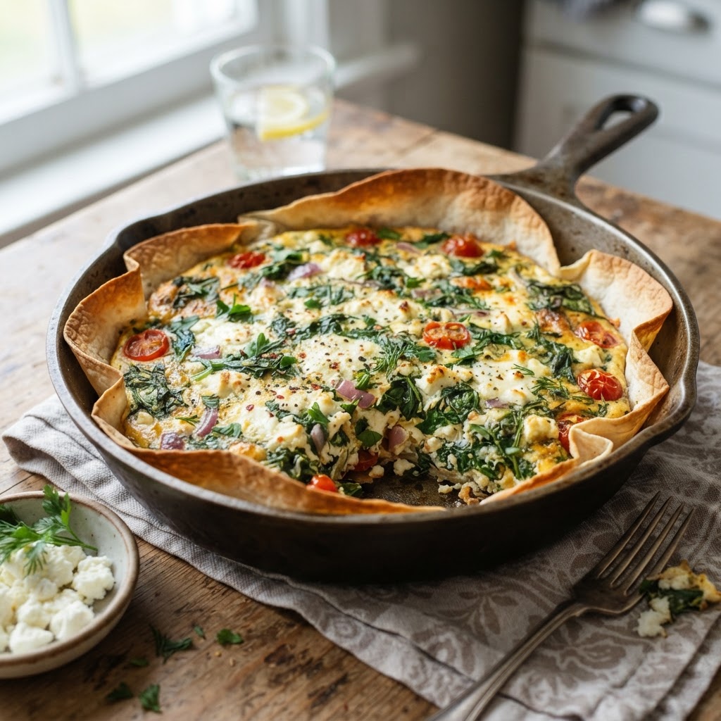 Spinach and Feta Egg Tortilla Bake