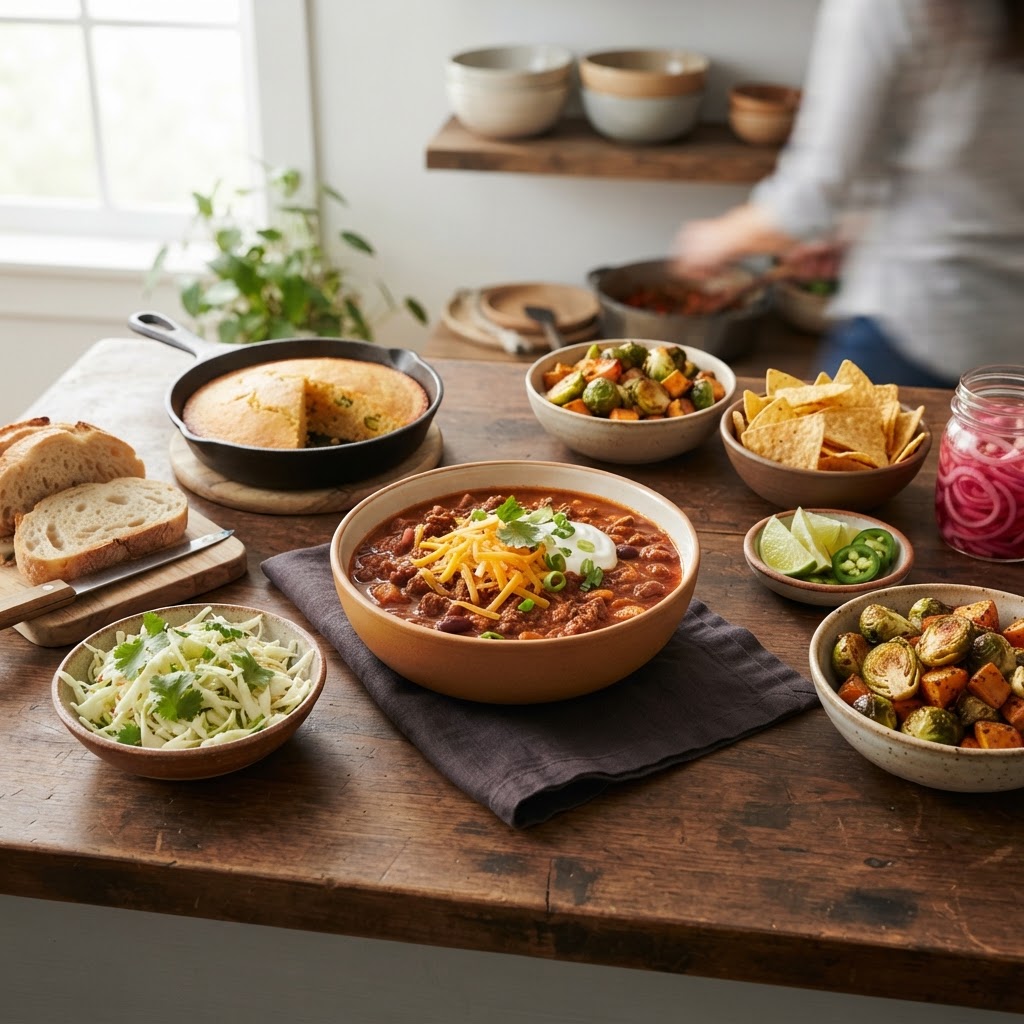 What to Serve With Chili: Toppings, Breads, Salads, and Crowd-Friendly Sides