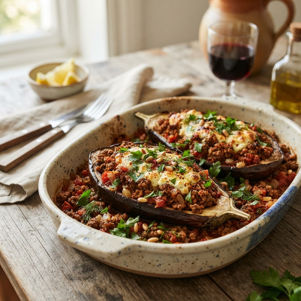 Lamb Stuffed Eggplant with Tomato and Cinnamon