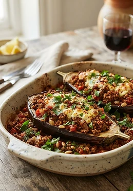 Lamb Stuffed Eggplant with Tomato and Cinnamon