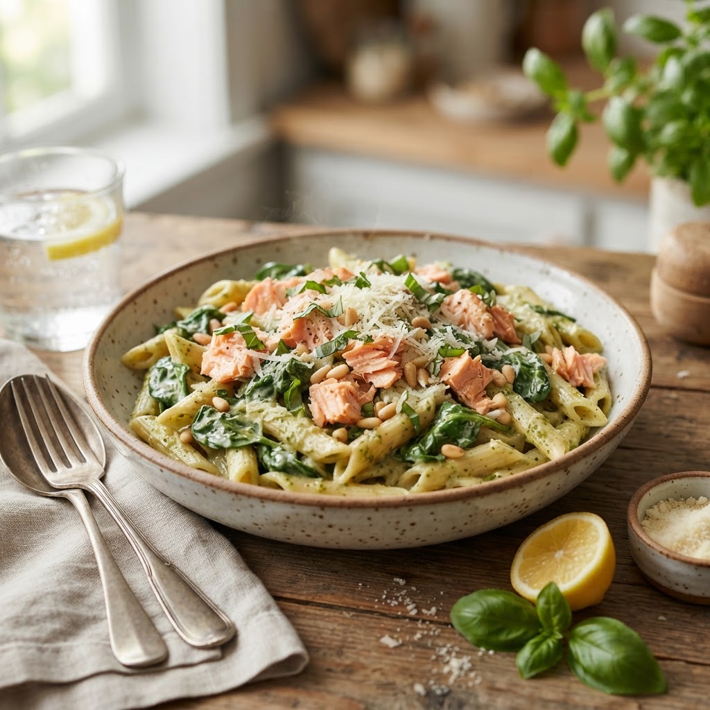 Creamy Pesto Salmon Pasta