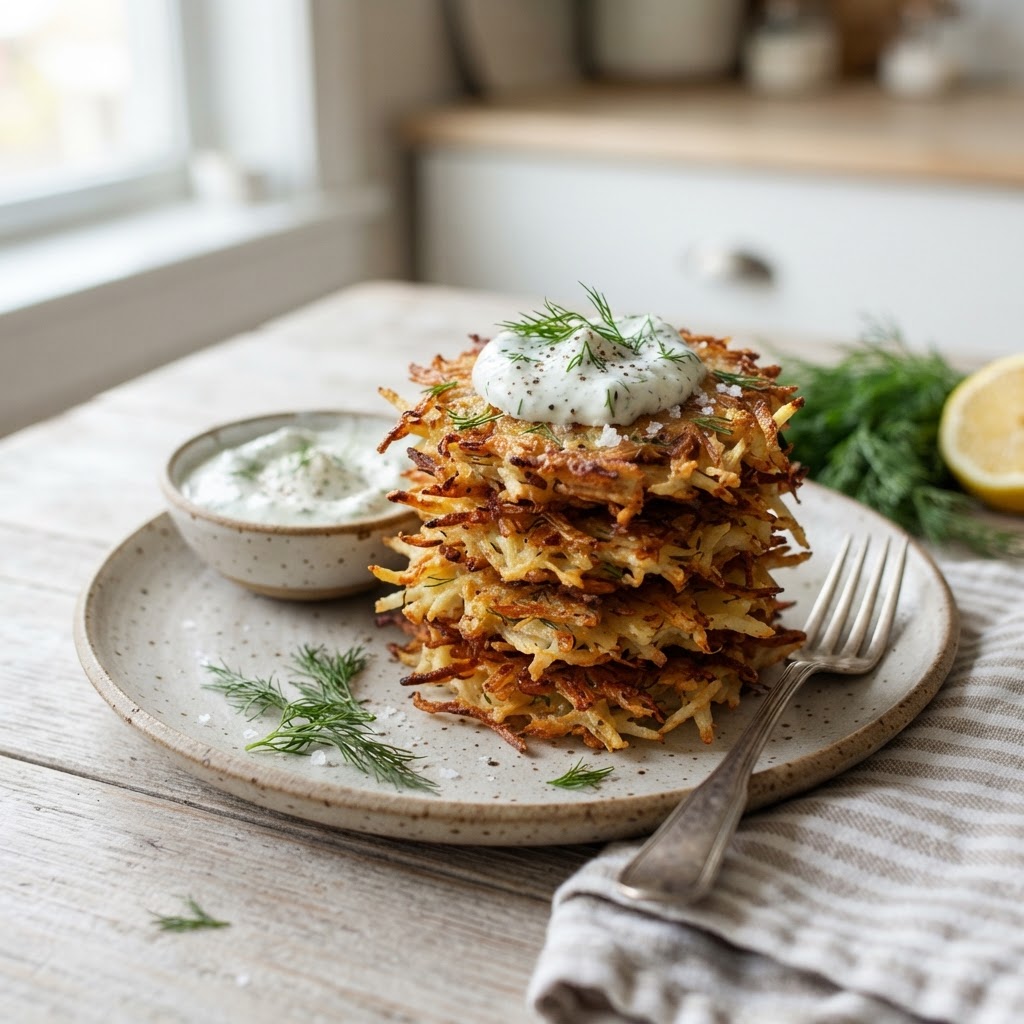 Parsnip Potato Latkes with Dill Yogurt