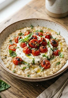 Savory Ricotta Oatmeal with Tomatoes and Basil