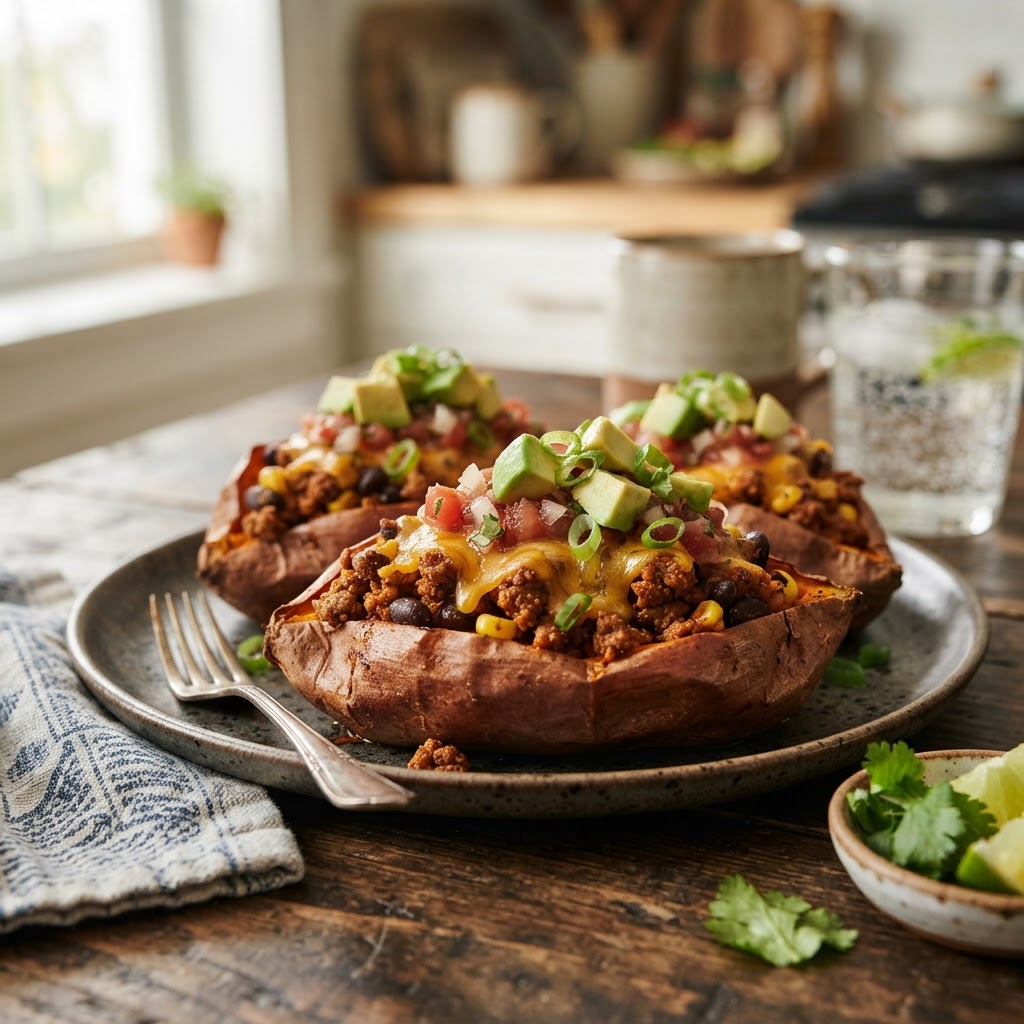 Air Fryer Taco Stuffed Sweet Potatoes