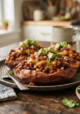Air Fryer Taco Stuffed Sweet Potatoes