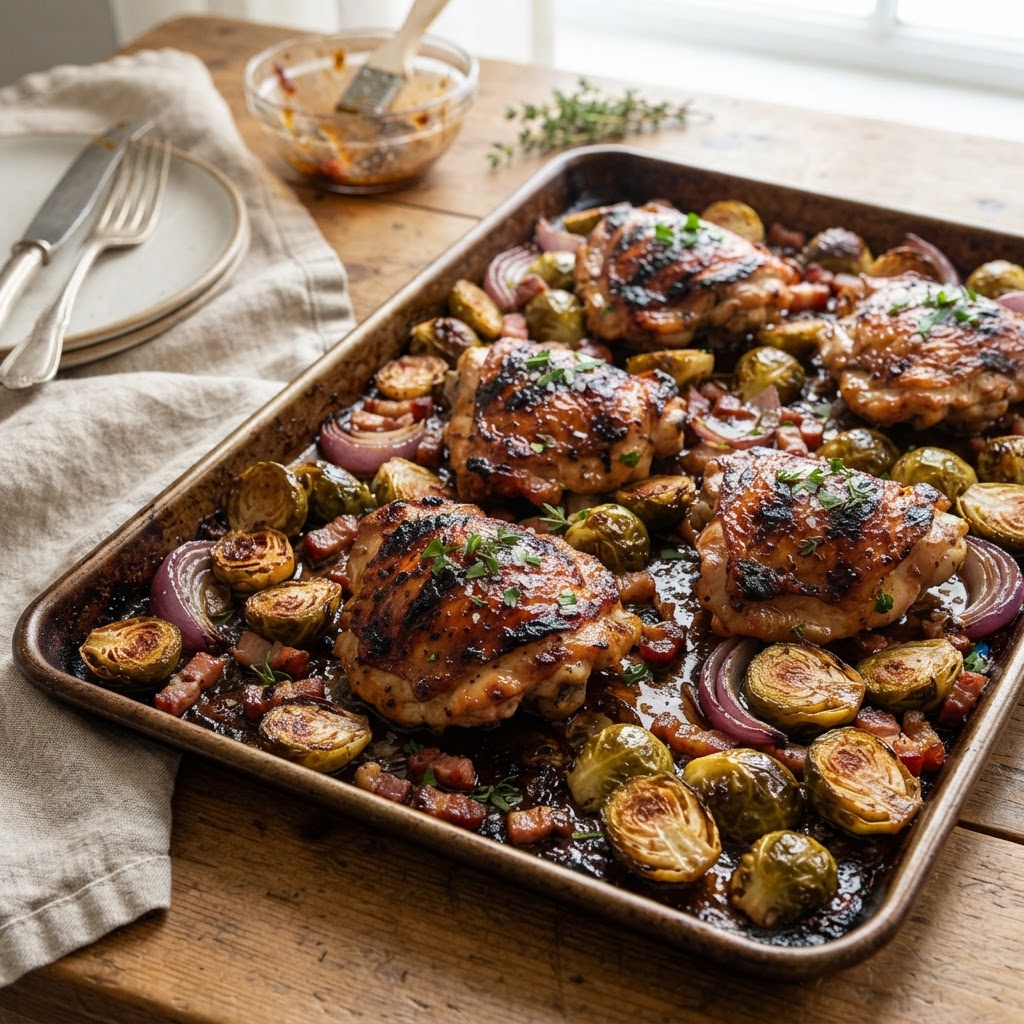 Sheet Pan Maple Dijon Chicken and Brussels Sprouts