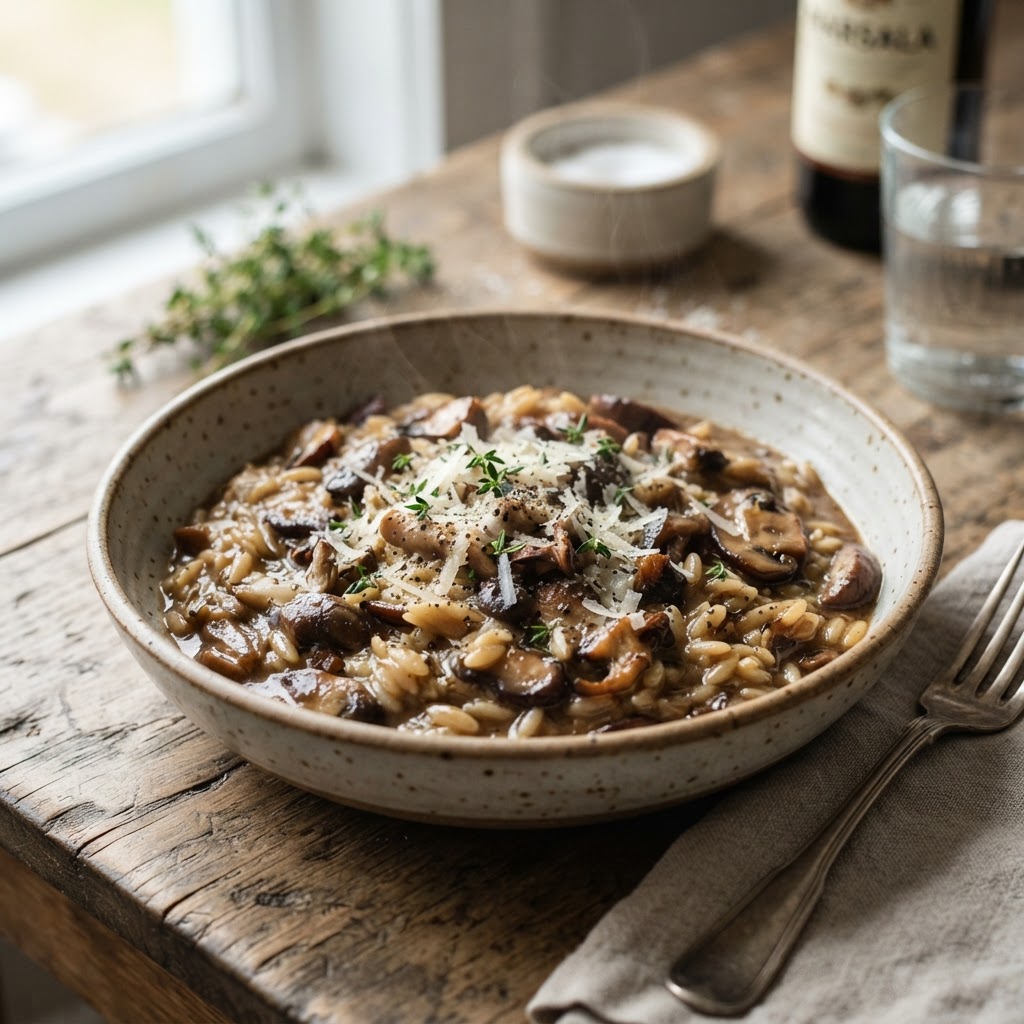 Mushroom Orzo with Marsala and Parmesan
