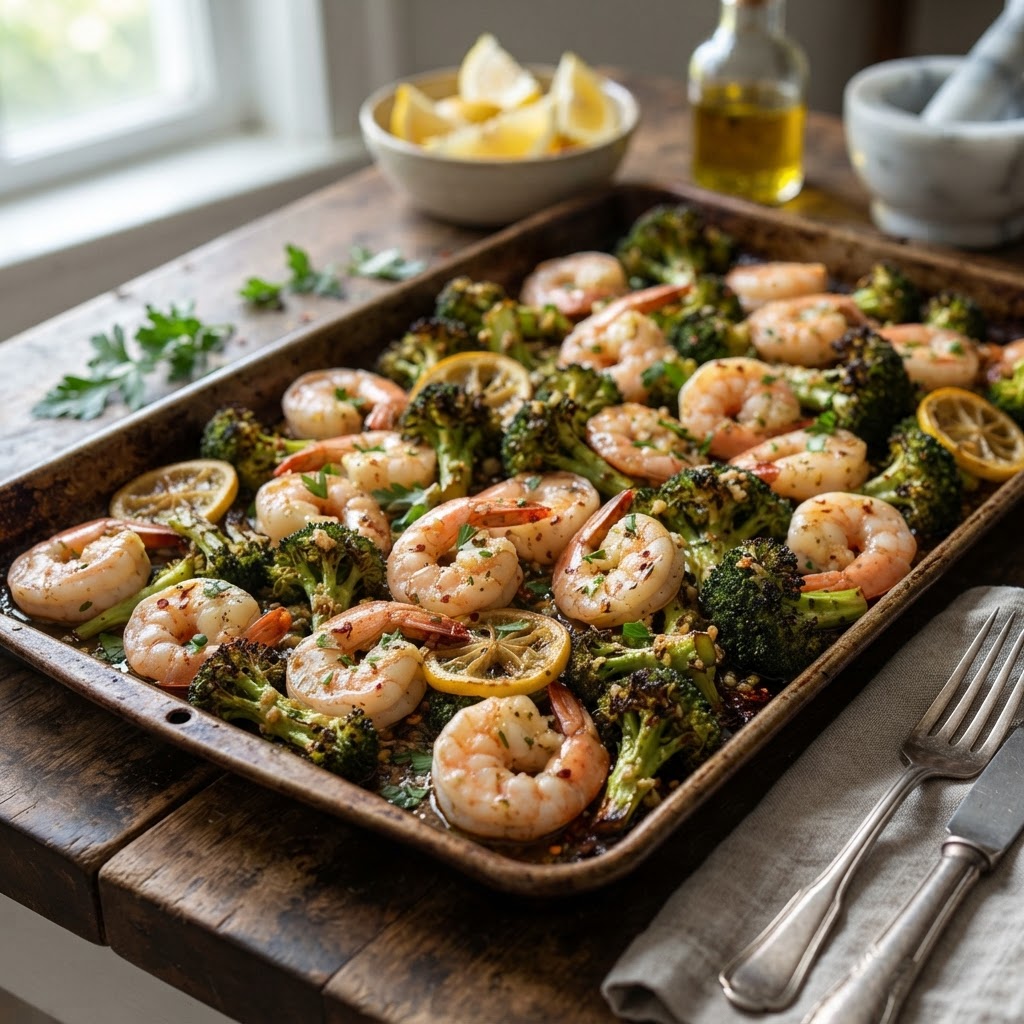 Sheet Pan Lemon Garlic Shrimp and Broccoli