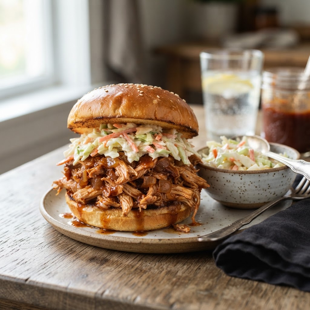 Slow Cooker Pulled Chicken Sandwiches