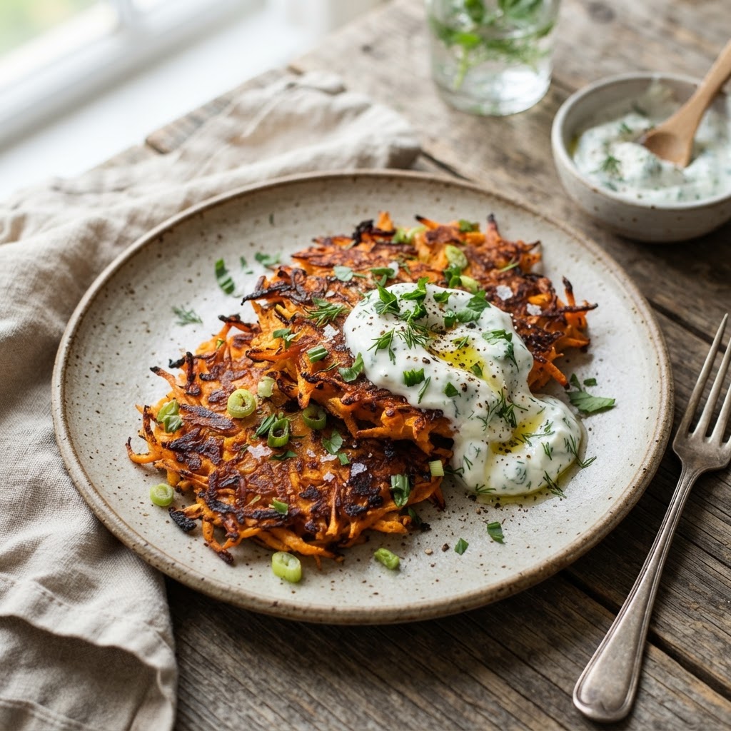 Sweet Potato Rosti with Herbed Yogurt