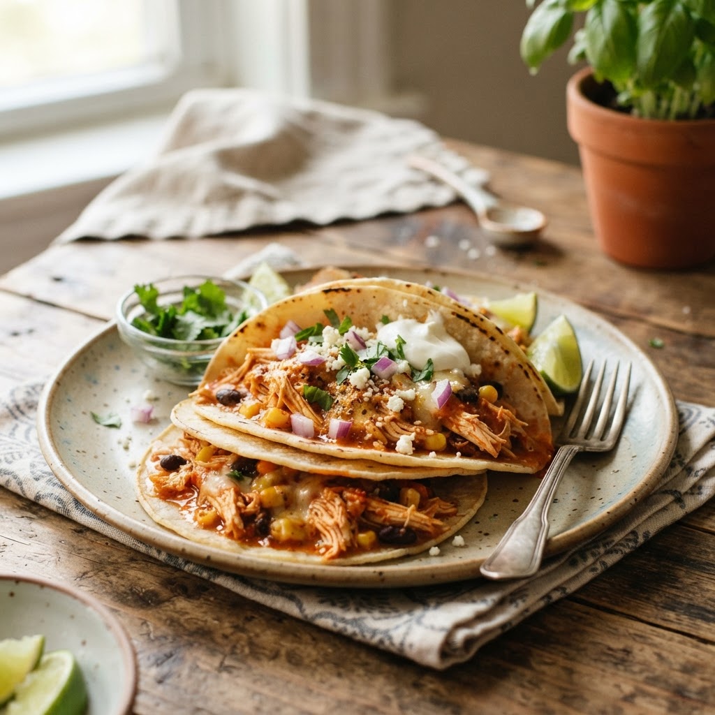 Crockpot Creamy Salsa Chicken Tacos