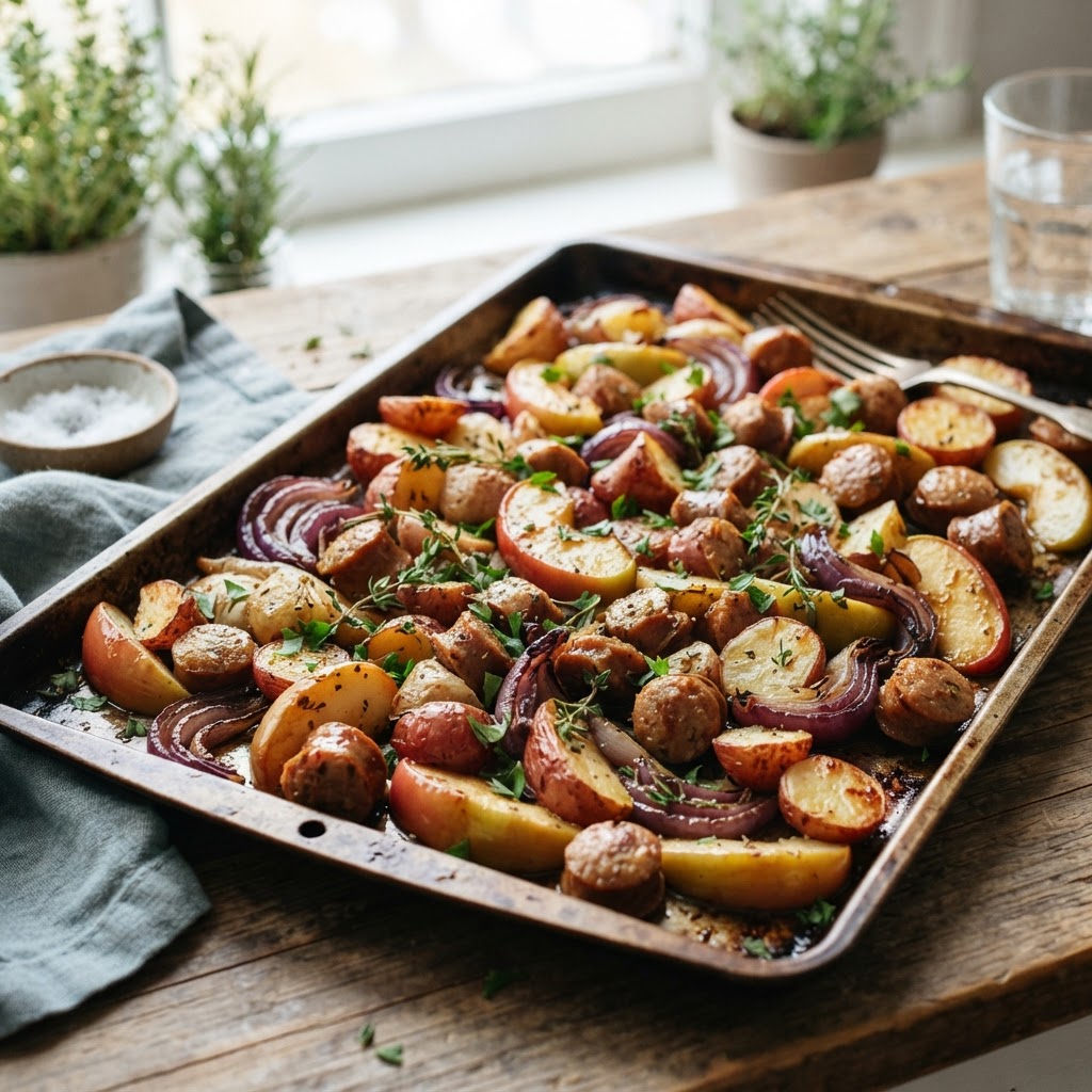 Sheet Pan Chicken Sausage Apple Dinner