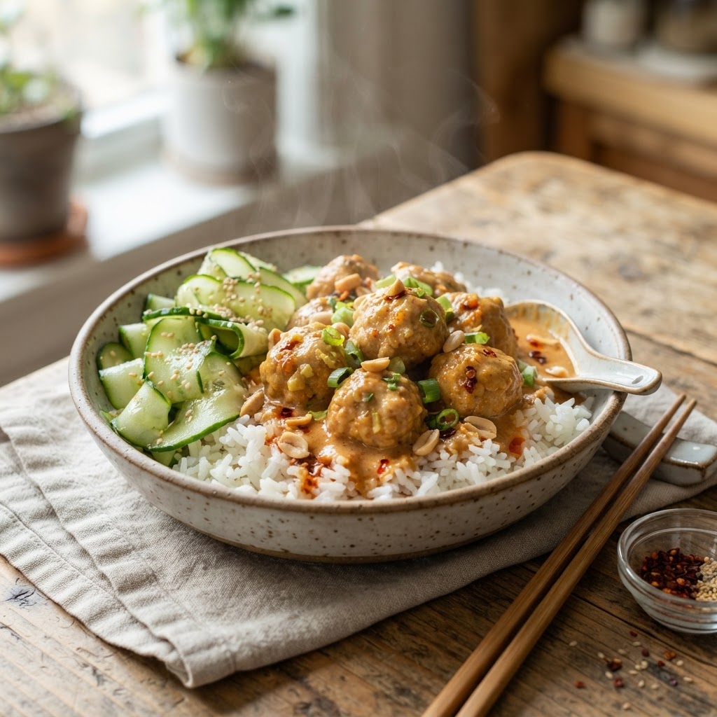 Ginger-Scallion Peanut Chicken Meatballs